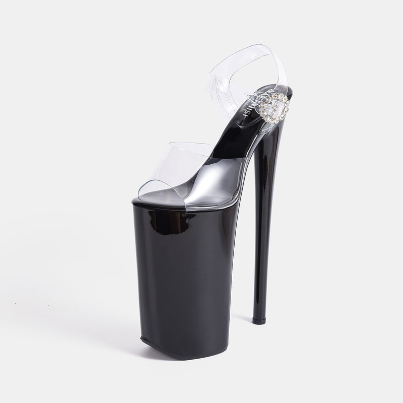 Sandal nữ gót nhọn siêu cao hở mũi quai ngang trong suốt, đế cao 16 cm — Màu be, Màu hồng, Màu tím, màu đen