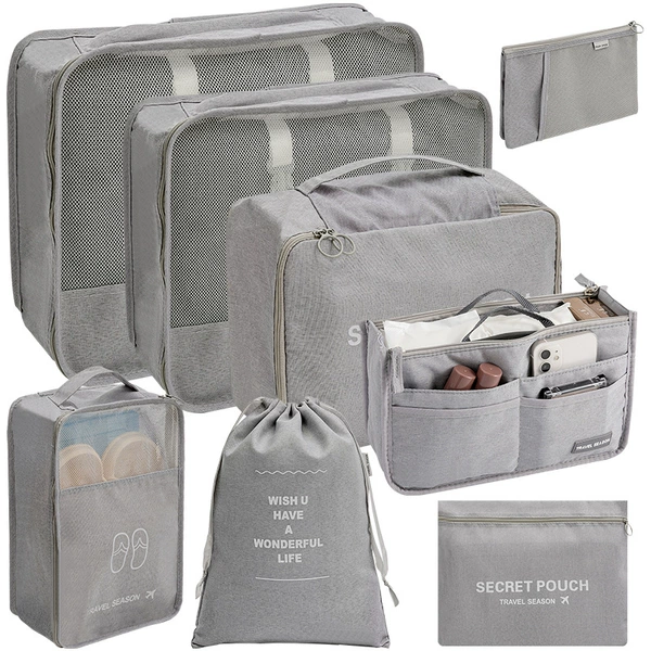 Gray eight -piece set (including three -dimensional shoe bags and double -primary biliary bags)