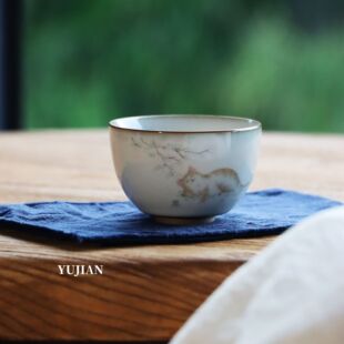 Kitten Ru Kiln Master Cup Handmade Ceramic Pieces Small Tea Cup Tasting Cup Individual Tea Bowl Personal Cup Kung Fu Tea Cup