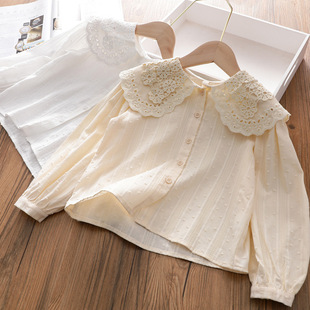 Girls' Cotton Shirt Baby Lace Korean Fashion Fried Street Autumn Western Style Shirt 2034
