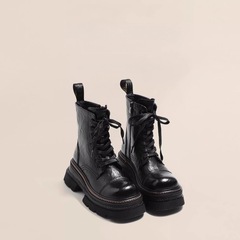 厚底增高马丁靴女2025秋季新款英伦风系带短靴复古擦色机车单靴子