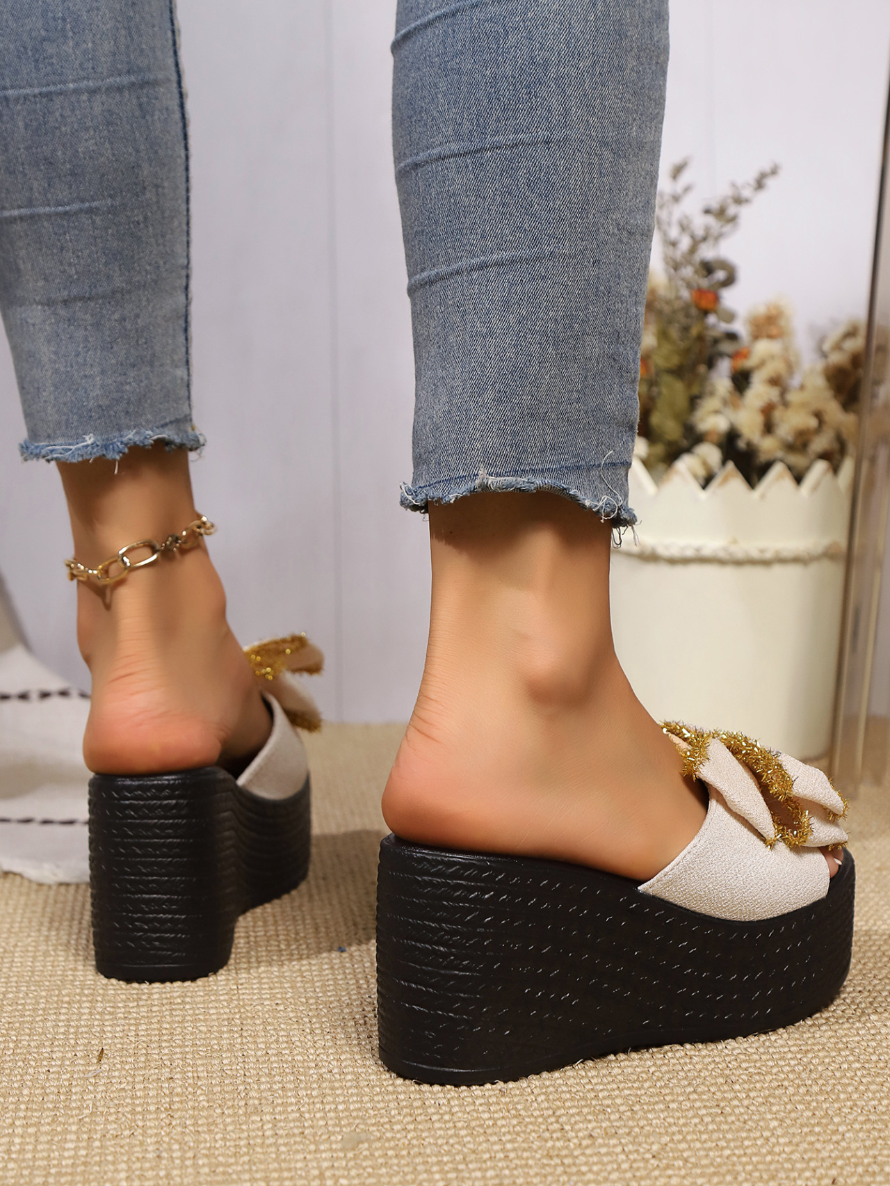 Women's Platform Wedge Sandals With Bow Detail Summer Shoes_voghion.com