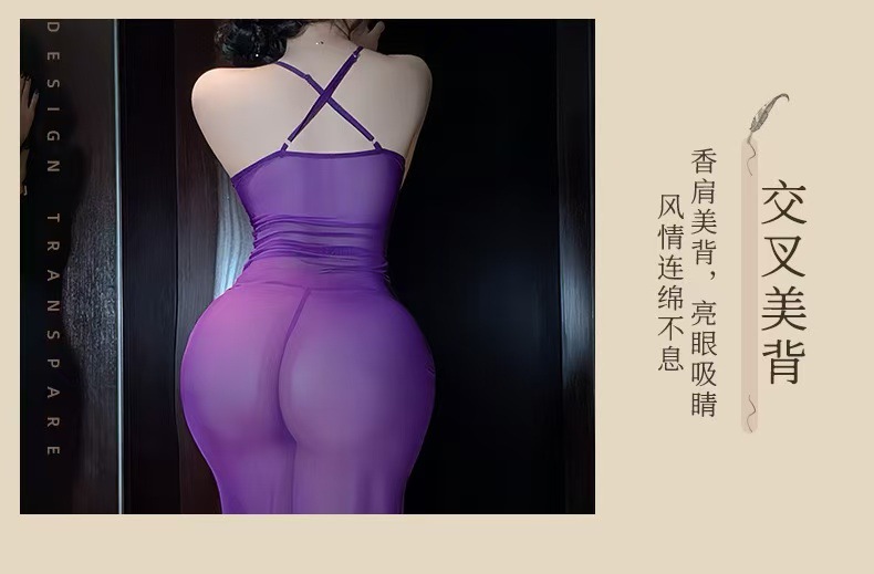 Purple Temptation Deep V Lace Sling Lingerie Set with Sheer Mesh Back — detail image 11