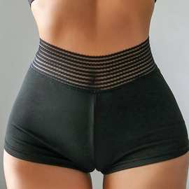 跨境热爆款运动瑜伽健身短裤 褶皱蕾丝短裤 休闲裤