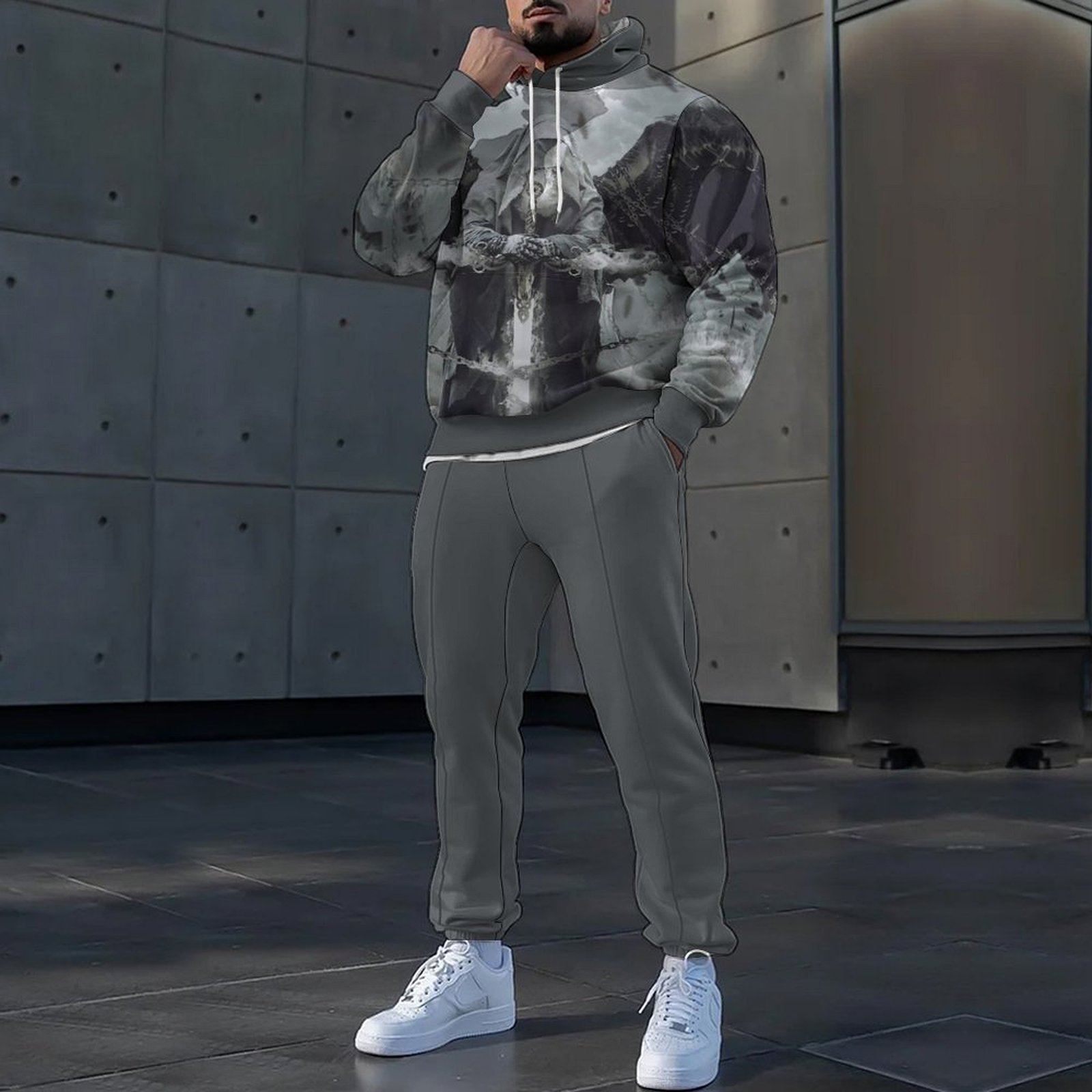 Traje de pantalón de suéter con capucha con estampado de animales 3D HD, MC11-ML1 de dos piezas de estilo perezoso y casual para el hogar