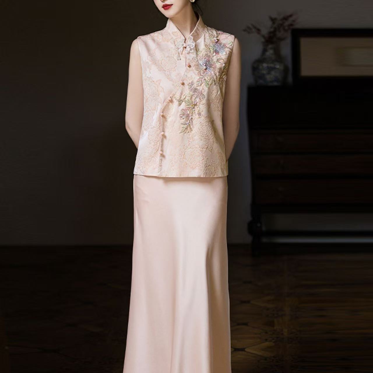 New Chinese-Style Engagement Dress, Improved Cheongsam Suit, Dignified and Slimming Two-Piece Bridal Toast Suit, Homecoming Thank-You Banquet