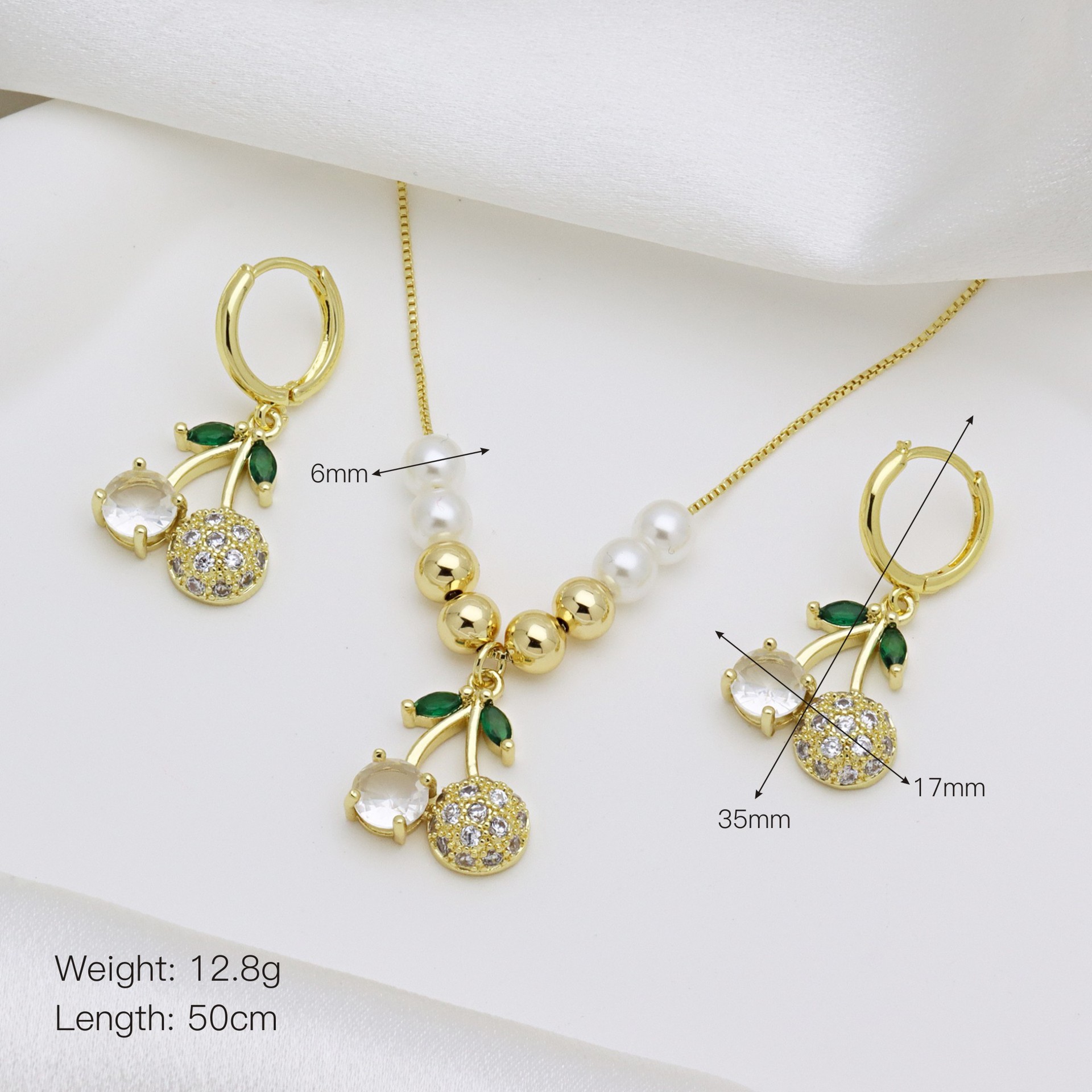 16g Weight Zircon Inlay Material Jewelry Set Classification box chain Chain Type 1 Set Quantity Holiday Occasion Copper Material Cherry Pattern All Seasons Season Women's Gender Inlay Design Vacation, Simple Style Style Wholesale Jewelry Vacation Simple Style Cherry Copper Zircon Inlay Jewelry Set Box Chain 10