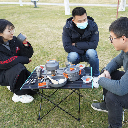 Outdoor teapot set with cutlery, aluminum oxide material, portable camping set pot teapot AT6384-1