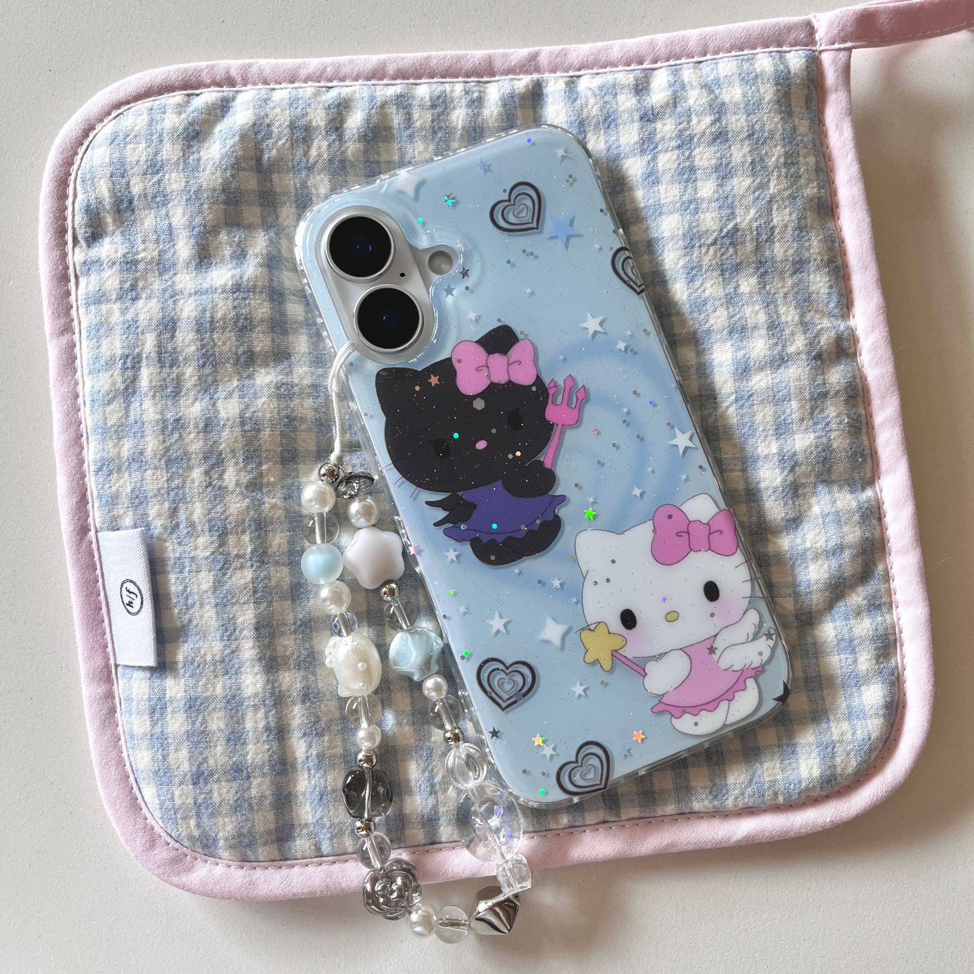 Dibujos animados azul diablo ángel KT gato para Apple 15ProMax funda para teléfono móvil 16Pro nicho 14/13 nuevo 16