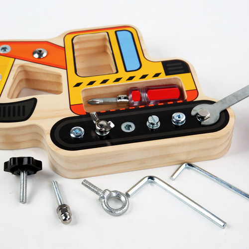 Wooden puzzle screw screwing fun disassembly and assembly transportation ship nut tool repair combination grab children's toy