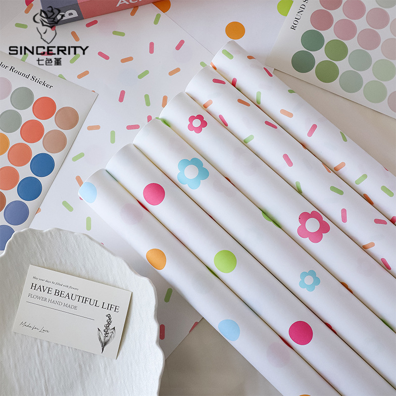 Qisejin nuevo producto papel de embalaje de lunares original ramo de flores material de papel de embalaje de flores regalo floral de bricolaje hecho a mano
