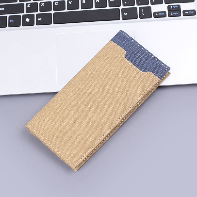 Jean cartera larga lienzo bolso de traje de hombre bolso de color contraste bolso de cuero de hombre bolso de 12 tarjetas bolso de tarjeta delgado