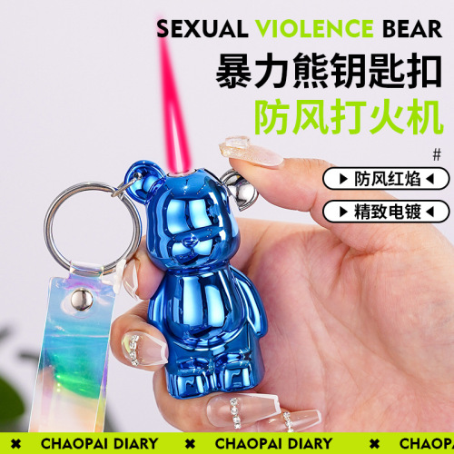 Metal violent bear lighter gas internet celebrity ins birthday gift lighter keychain electroplating creative