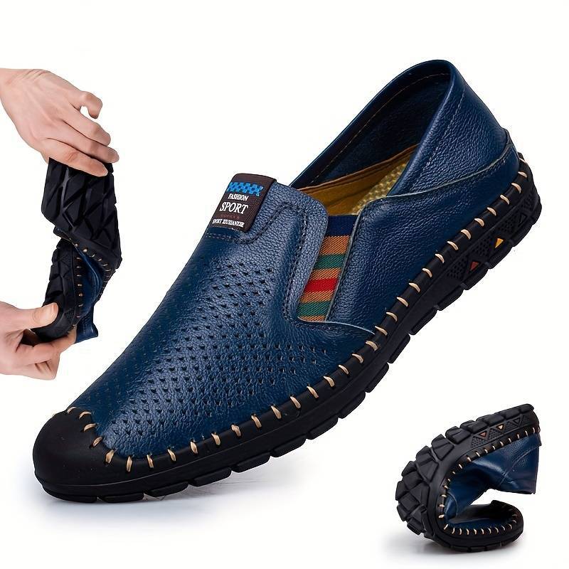 Lässige Herren-Lederschuhe mit Lochmuster für Frühling und Sommer, Slipper in großen Größen, handgenähte, atmungsaktive Mokassins_voghion.com