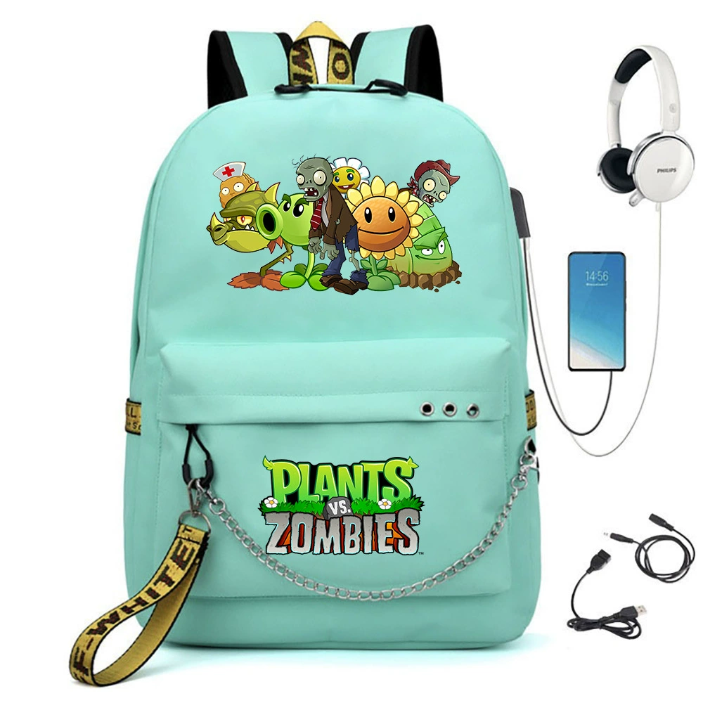 Оружие против зомби 3Plants vs. Zombies аниме школьный рюкзак железная цепь USB рюкзак для школы