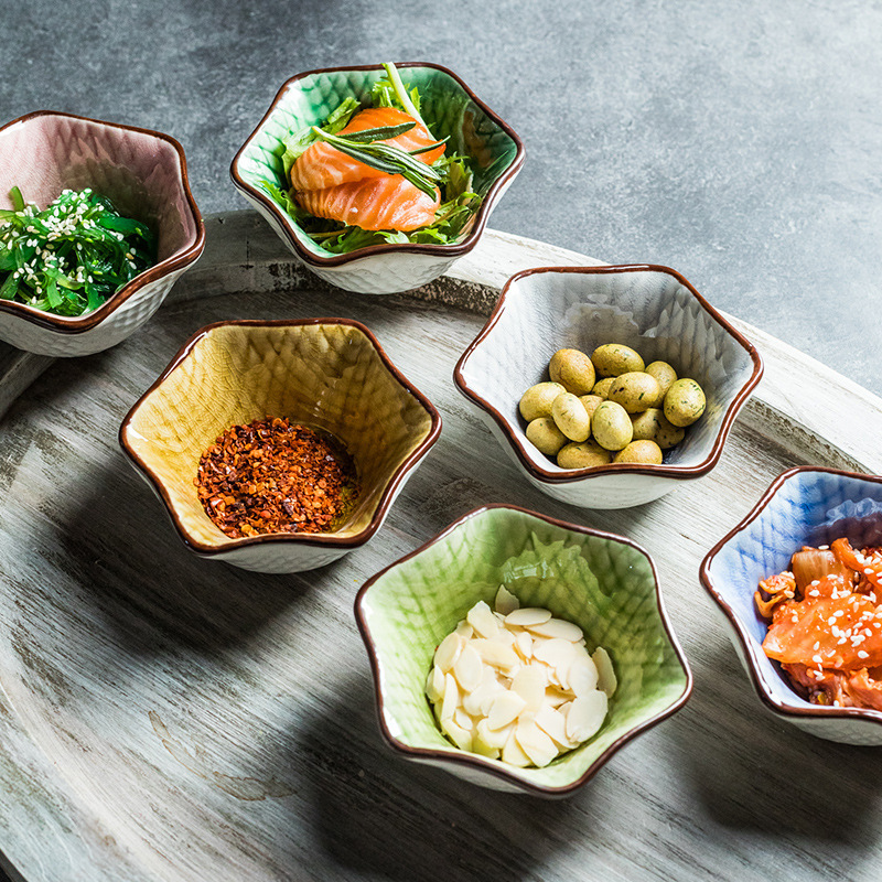 Hexagonal Hot Pot Dip Dish Japanese Ceramic Restaurant Cooking Shop Commercial Snack Dish Ice Crack Seasoning Dish Seasoning Dish