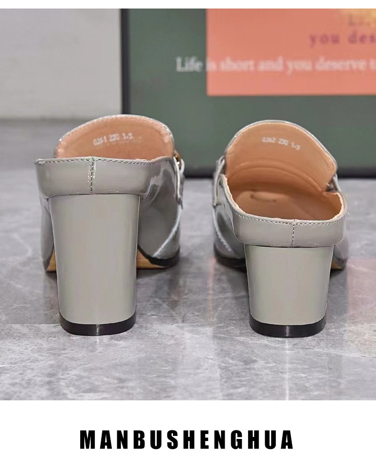 Dép sục bít mũi da thật nữ gót thô 4 cm kiểu lười không gót sau — Gót đen cao 4 cm chi tiết 16