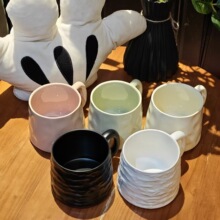 家用办公室咖啡杯情侣对杯高颜值杯子石纹手捏纹陶瓷马克杯喝水杯
