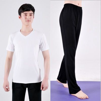 Men's White V-neck Short-sleeve Straight-leg Pants