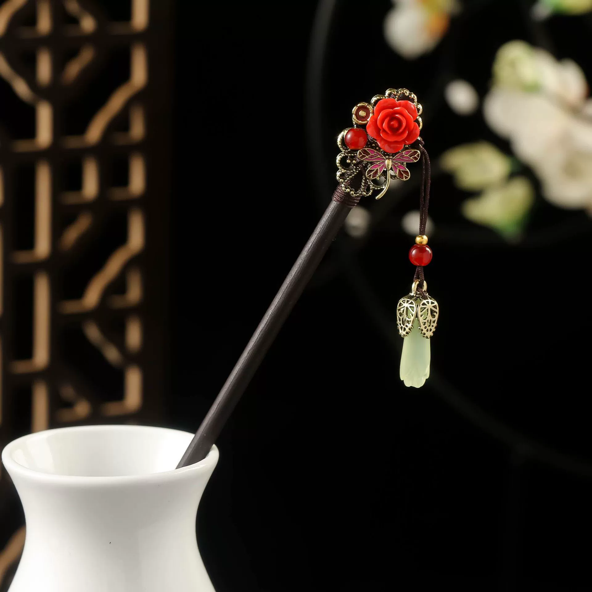 Fresh retro Chinese hairpin with tassels sandalwood, cheongsam, hairgrip, hair accessory