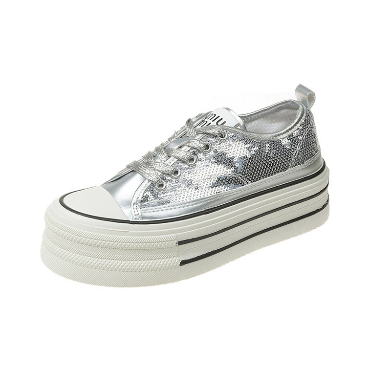 Cloth nail sequins platform, footwear, summer sneakers, high white shoes, for teenagers