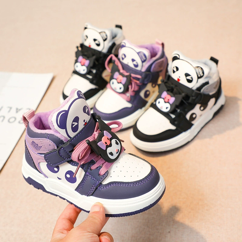 Детские хлопковые кроссовки средней высоты, новинка осени-зимы 2025, модные, с мультяшным принтом, на мягкой нескользящей подошве, для занятий спортом и повседневной носки, для детей постарше.