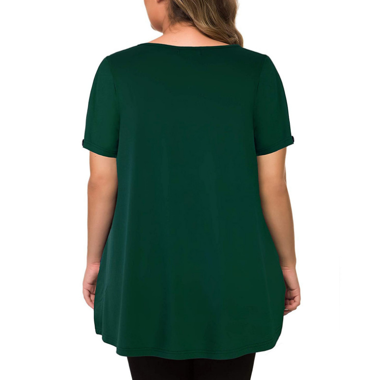 Transfronterizo 2025 comercio exterior de mujeres grandeswish Amazonas Europa y América cuello redondo de color sólido estampado camiseta casual de manga corta