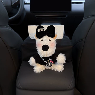 New West Highland Car Armrest Box Tissue Box Storage Car Tissue Holder Seat Tissue Bag Decoration Cute for Women (Car tissue box/set) - shameful-little-west-highland-black-tissue-box