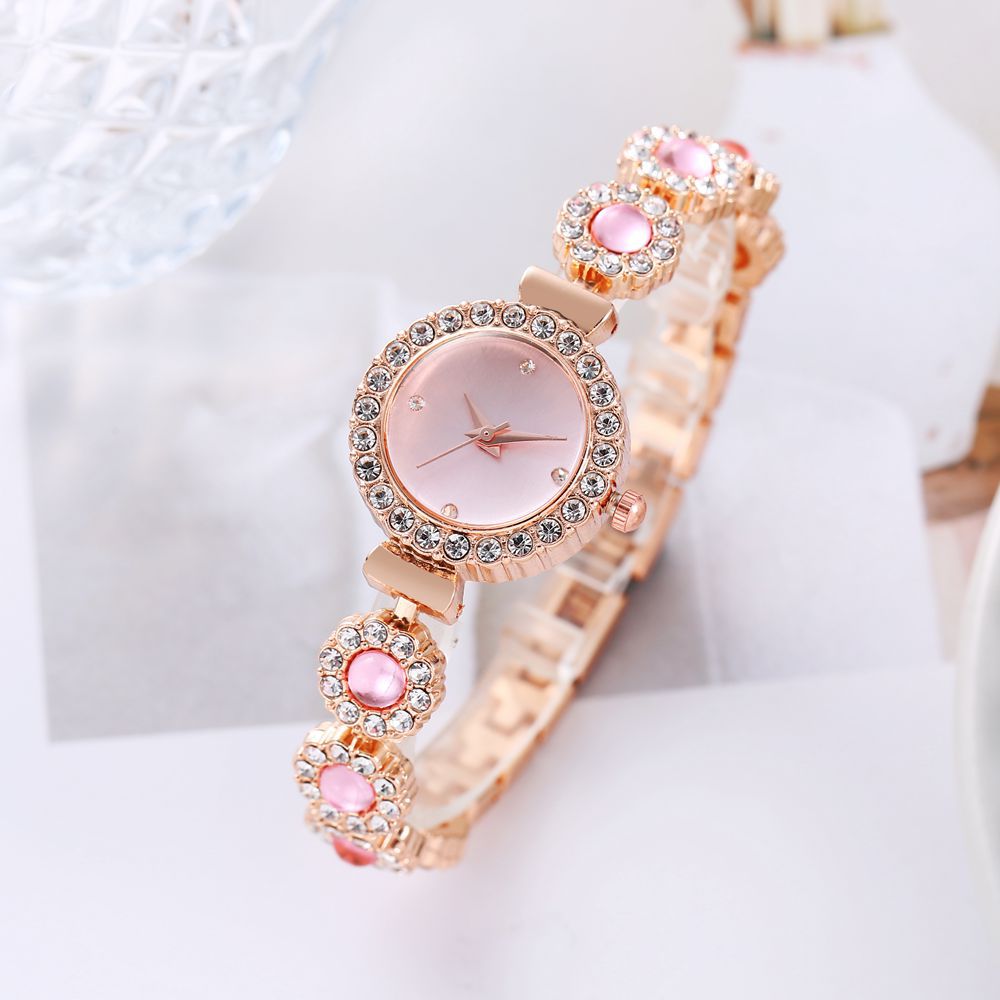 Transmisión en vivo transfronteriza reloj de estudiante piedra preciosa de imitación de color con incrustaciones de diamantes ins estilo universitario temperamento esfera pequeña decoración reloj de pulsera