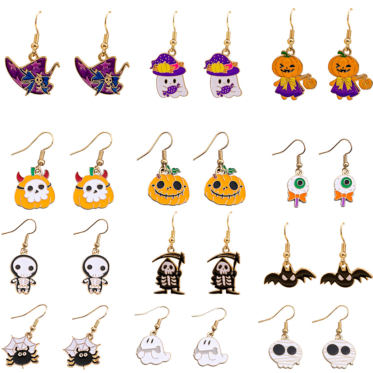 1 Pair Cute Pumpkin Spider Ghost Enamel Alloy Drop Earrings display picture 1