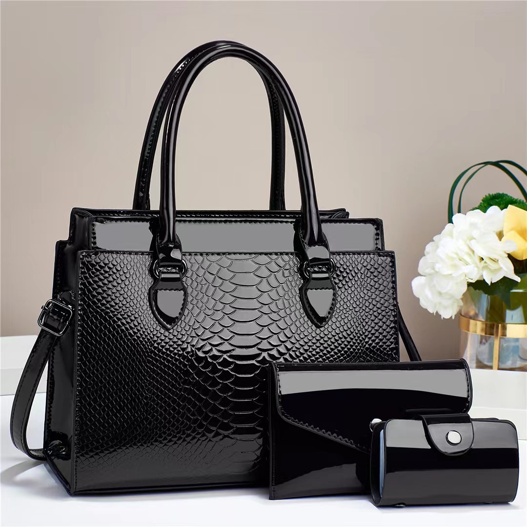 591g Weight Women's Pu Leather Solid Color Elegant Vintage Style Classic Style Square Zipper Card Holder Bag Sets Tote Bag