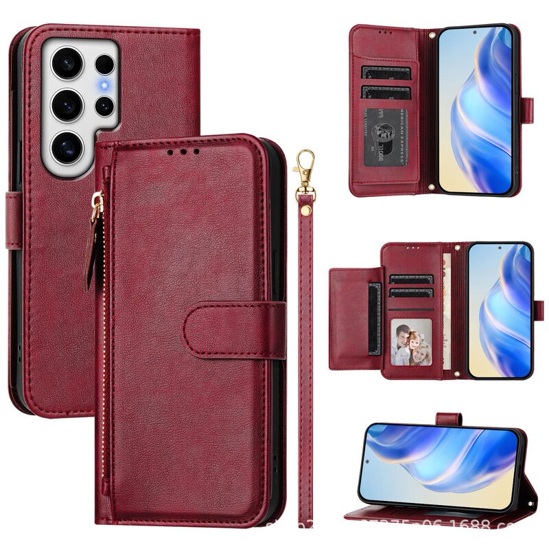 Suitable for Samsung S23 Ultra Zipper Card Holder Protective Cover S20 Wallet Mobile Phone Case A25 5g Multi-Card Holder S7