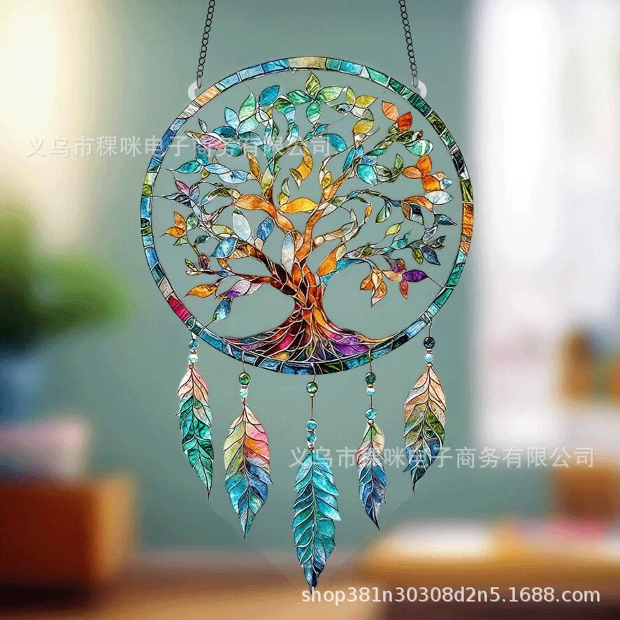 Красочный акриловый плоский кулон "умное дерево" для осеннего декора, подвесной знак для украшения стены, порога или окна