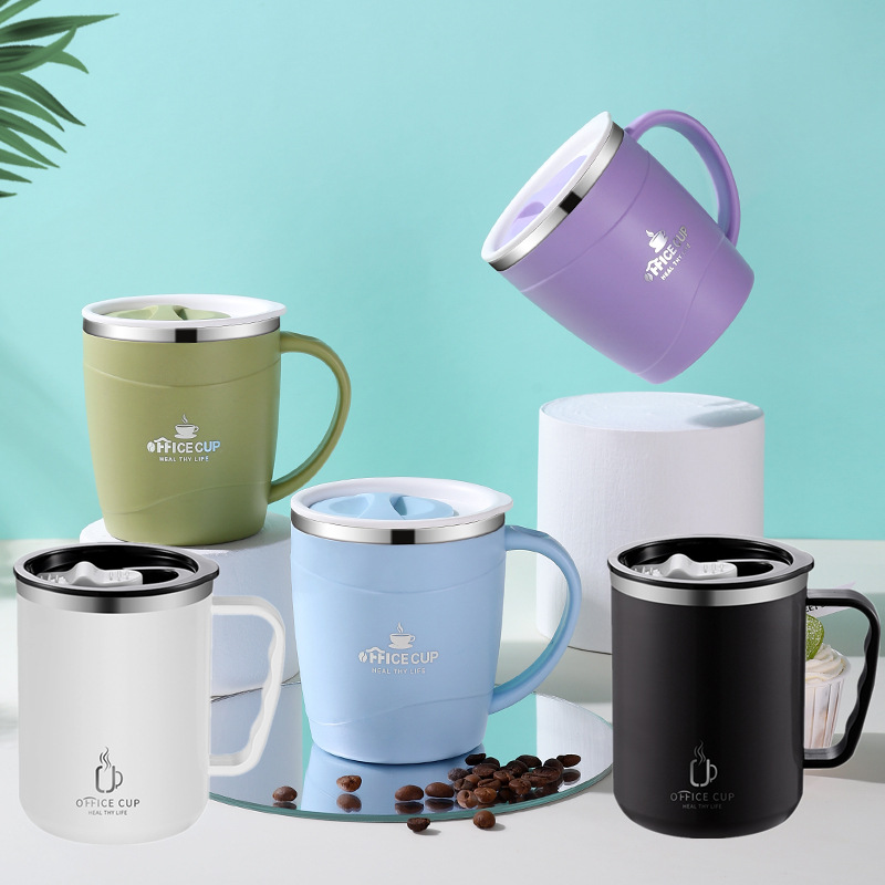 跨境304不锈钢马克杯双层保温保冷商务随手咖啡杯办公带手把泡茶