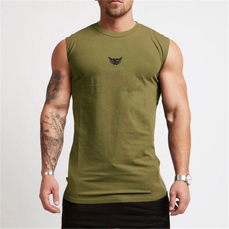 Marca de moda para hombre Chaleco de fitness Culturismo Entrenamiento muscular Chaleco deportivo Cuello redondo Camiseta sin mangas delgada sin mangas Tank top