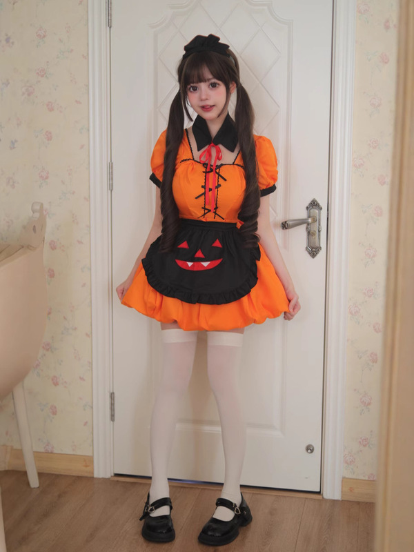 オリジナルクロスボーダーアマゾンハロウィンかぼちゃのメイド服コスプレ服ロリータかわいい二次元女|undefined