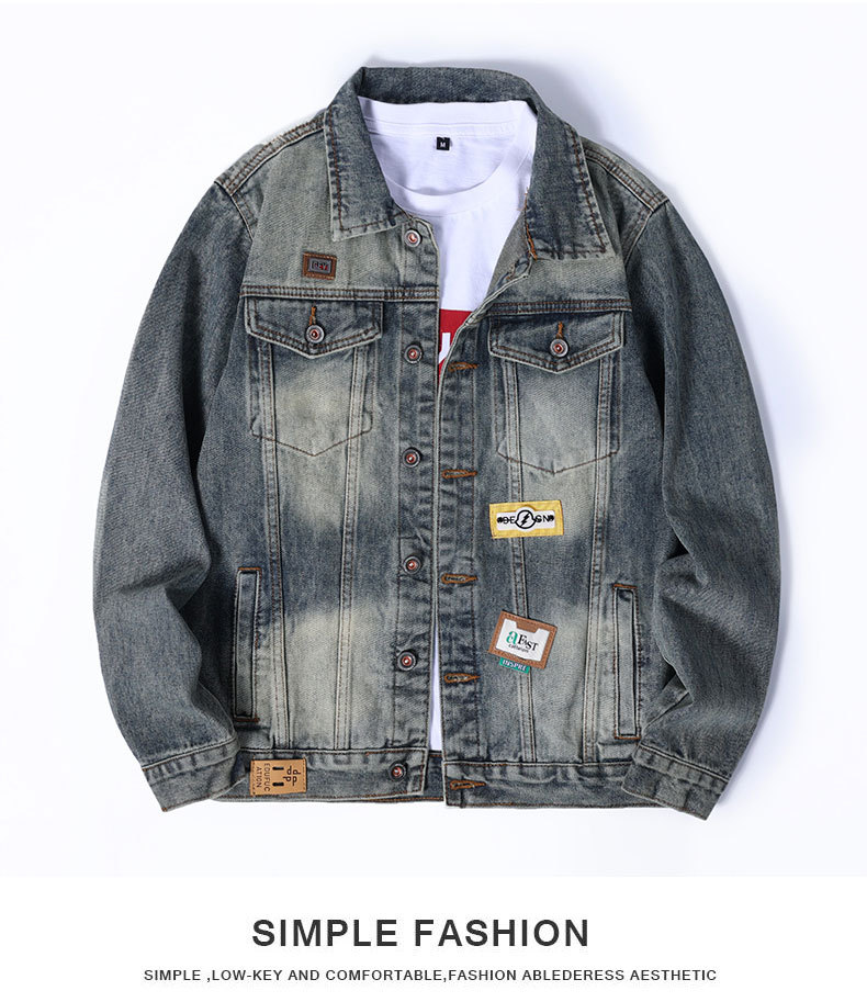 Giacca di jeans uomo classica retro ampia con colletto a revers_voghion.com