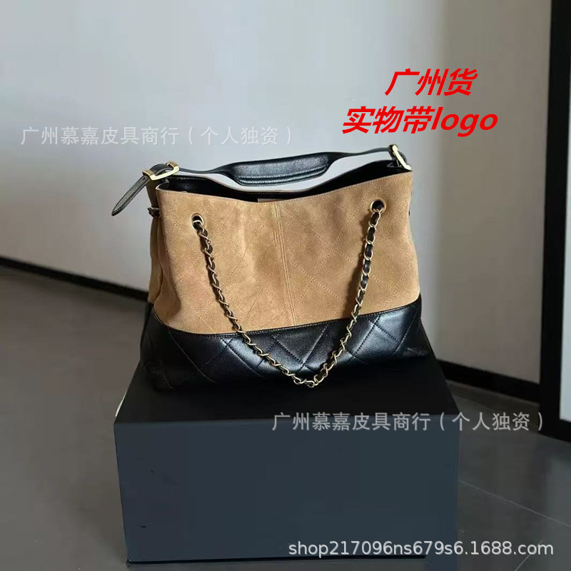 Foreign Trade Supply 25 New Style Small Fragrance Double Color Suede Hobo Tote Bag Tote Bag Shopping Bag Genuine Leather Women's Bag