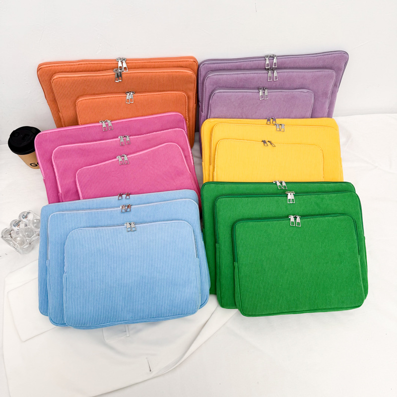 Cross-border new minimalist and versatile solid-color corduroy laptop sleeve, large capacity for convenient storage, in the trendy Instagram style