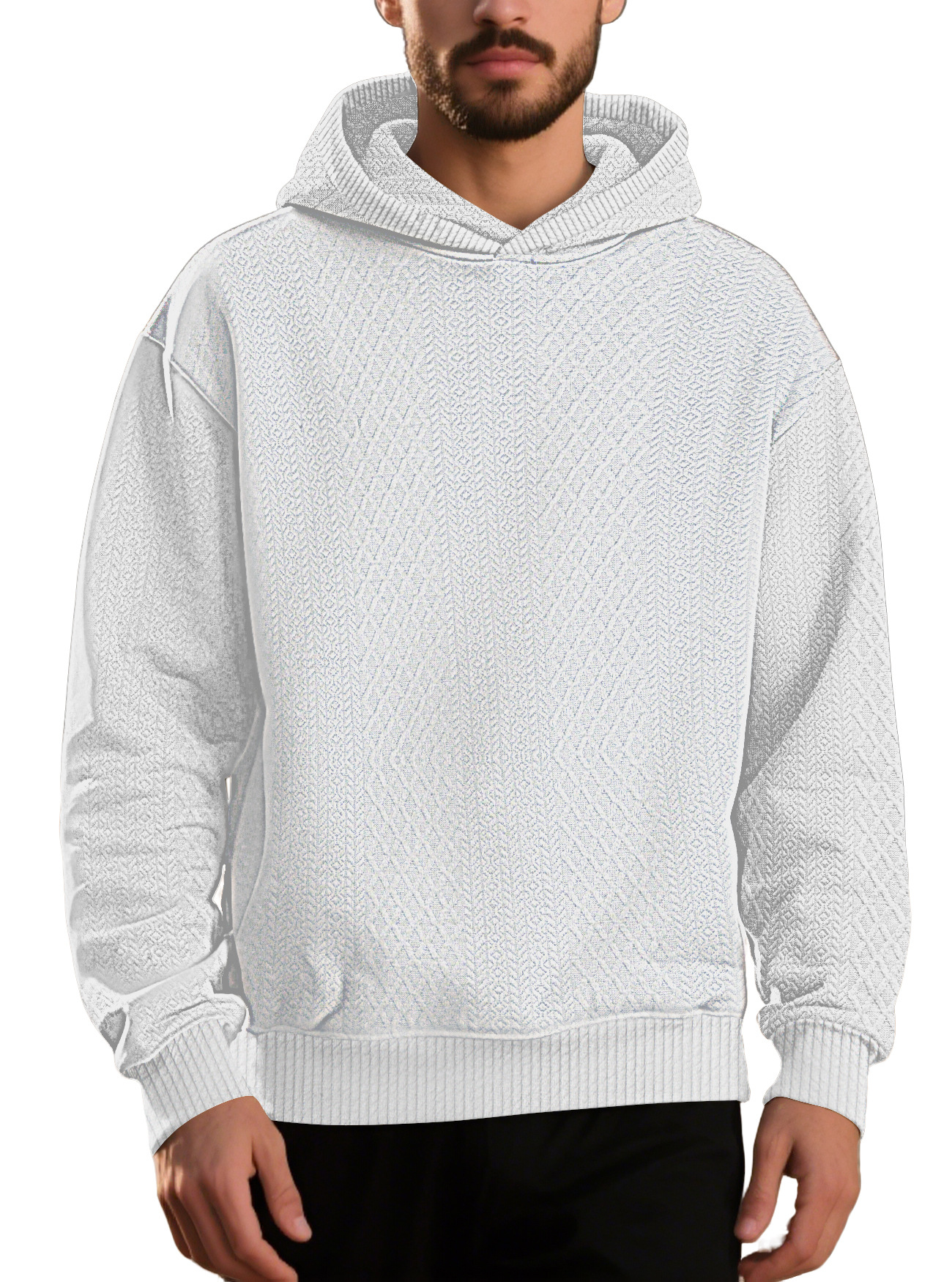 Transfronterizo Amazon AliExpress primavera suelta sólida jacquard hombre joven manga larga chaqueta con capuz