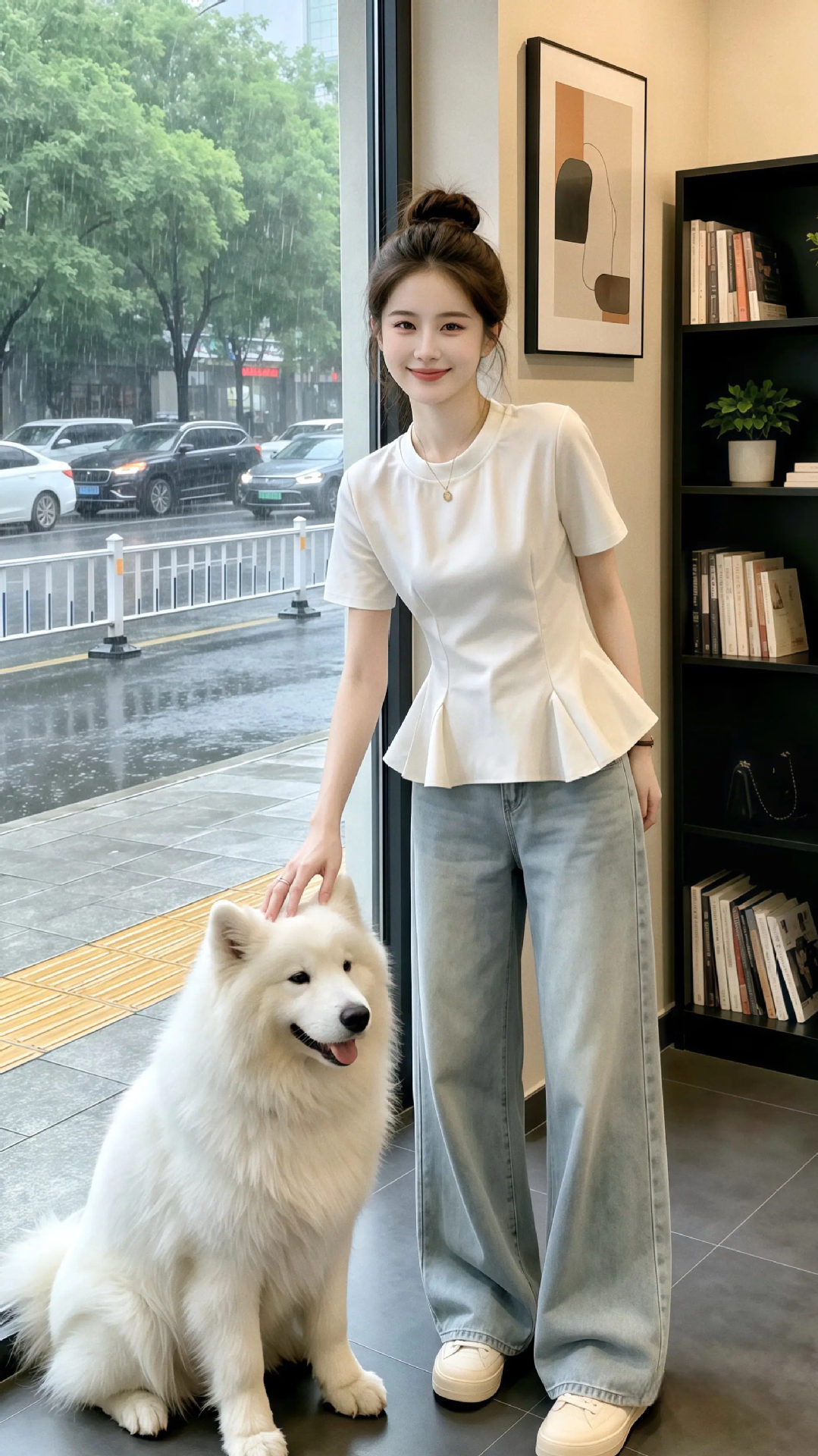 Áo thun nữ cổ tròn tay ngắn viền lá sen, dáng ôm sát — màu đen chi tiết 3