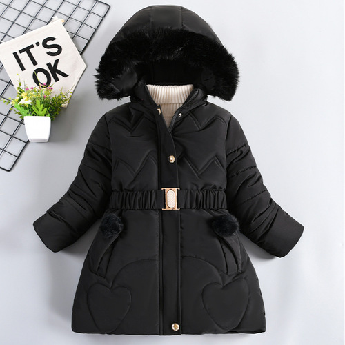 Girls 'winter clothes, thick coat, medium and long new cotton clothes, large fur collar, winter clothes, warm coat, children