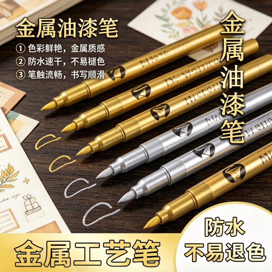 Metallic Craft Pen, Quick-Drying, Waterproof, Long-Lasting Color, Gold and Silver Soft Tip, Thick Tip, Art Card Making, High-Gloss Signature Pen
