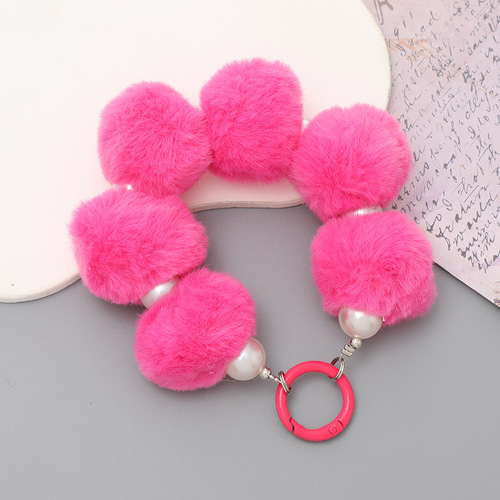 Autumn and winter new Korean version plush ball pendant handmade beaded mobile phone pendant short bracelet anti-lost chain for women