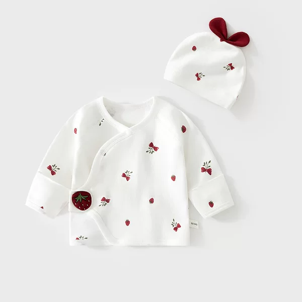 Newborn Baby Half-Back Cotton Clothing, Solid Color, Spring and Autumn Style, Newborn Gift Set with Hat, Monk-Style Outfit, Baby Top
