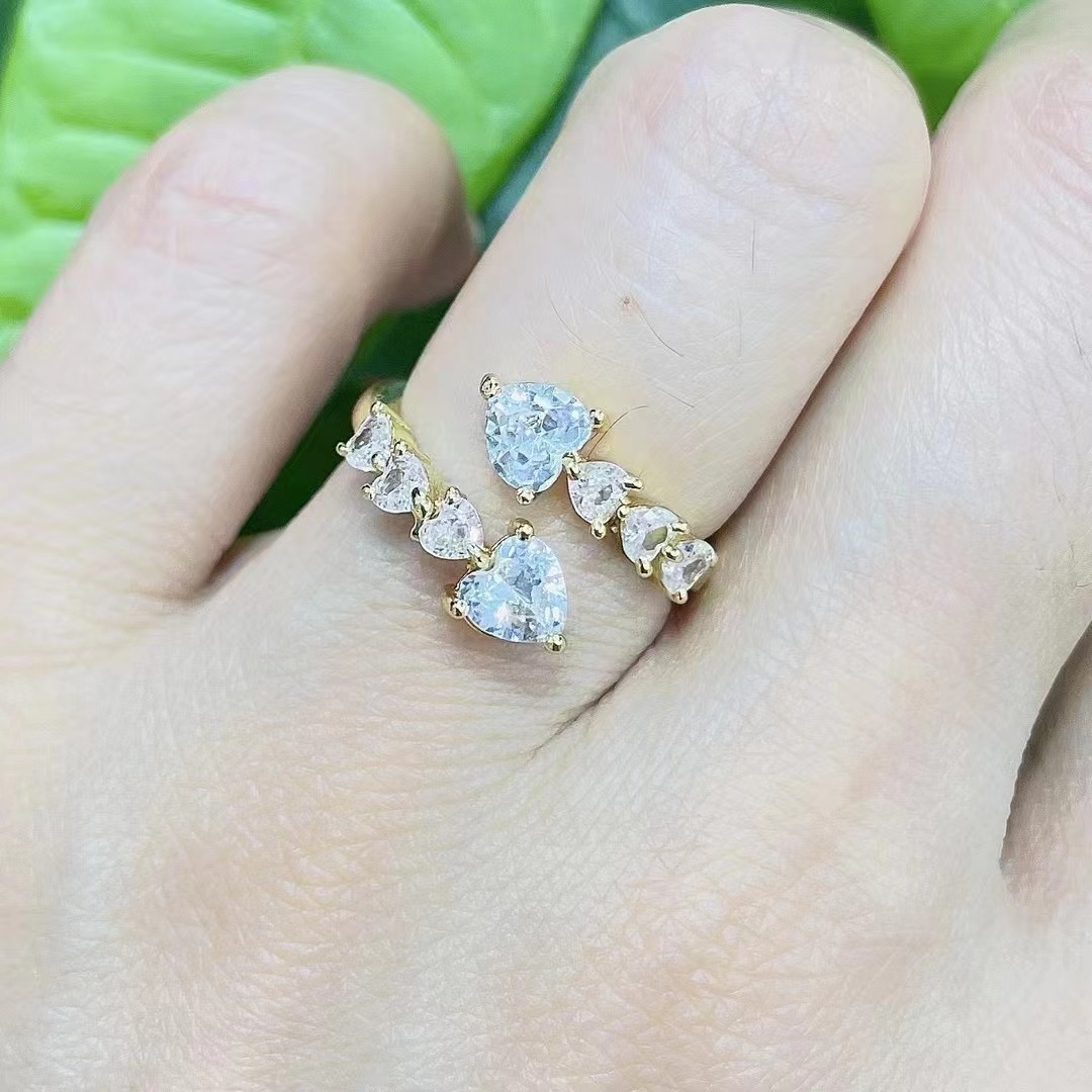 10g Weight Zircon Inlay Material Rings Classification Adjustable Ring Size Women's Sweet Heart Copper Zircon Rings Inlaid Zircon