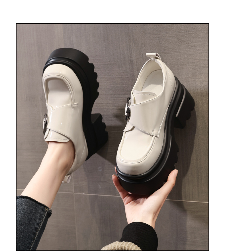 Giày lười nữ đế dày tăng chiều cao phong cách basic — Màu đen be chi tiết 10
