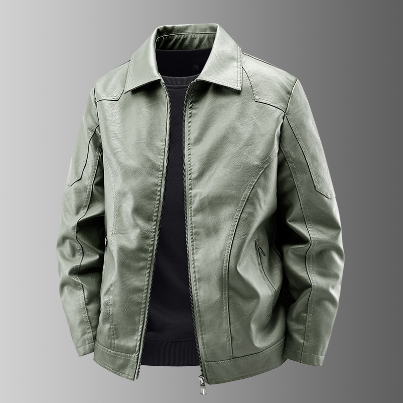 Men's Leather Jacket 2025 New Korean Business Casual Coat Men's Spring and Autumn Regular Lapel Plaid Plus Size Top