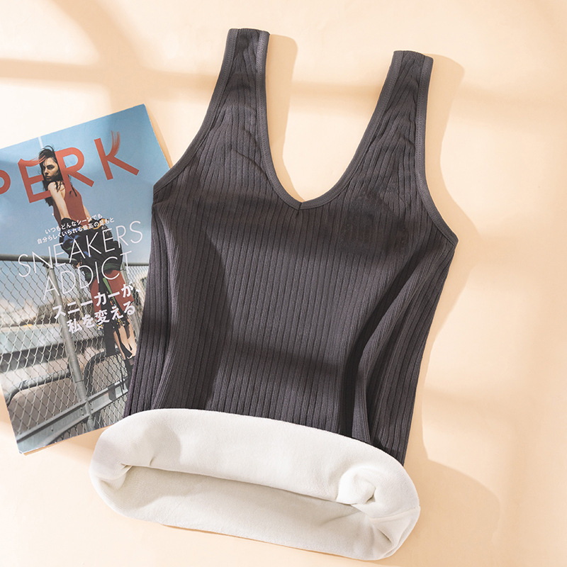Ropa interior térmica de otoño e invierno para mujeres forrada de lana engrosada a rayas interior y exterior desgaste chaleco térmico para mujeres ropa de fondo transpirable