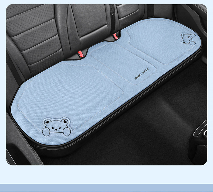 Car Seat Cushion for All Seasons, Linen Cartoon Rear Seat Cushion, Single-Piece Seat Cover for Women